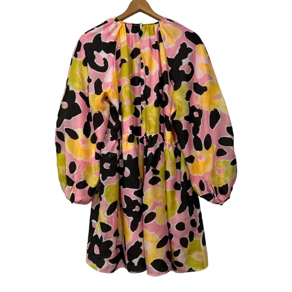 Stine Goya Kelly Floral Jacquard Babydoll Dress Black Pink Yellow Lime Large - Picture 12 of 16